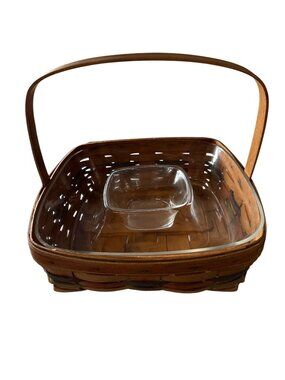 Longaberger 1990 Collectible Serving Basket W/ Plastic Protector & Insert Signed